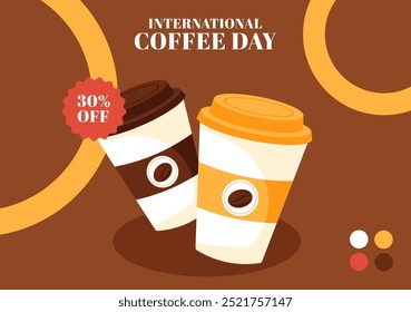 Coffee Day Social Media Background Flat Cartoon Hand Drawn Templates Illustration
