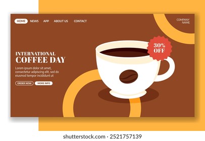 Coffee Day Social Media Landing Page Cartoon Hand Drawn Templates Background Illustration