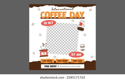 Coffee Day Socials Media. Vector illustration of international coffee day flyer poster template design