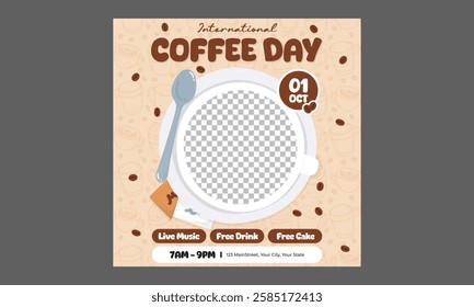 Coffee Day Socials Media. Vector illustration of international coffee day flyer poster template design