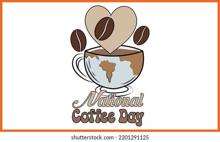 Coffee day t-shirt design, Happy World Coffee T-shirt Creative Kids, and Coffee Day Theme Vector Illustration.