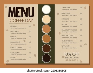 Coffee Day vector menu design for cafe