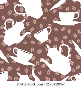 Coffee Decorative Seamless Pattern with a coffee pot and cup. Vintage stylized drawing. Vector illustration