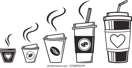  Delícias de café: Uma coleção de várias xícaras de café, cada uma exalando a essência convidativa de uma xícara de café recém-fabricada. Desde a clássica xícara de café até à comodidade das xícaras para ir.