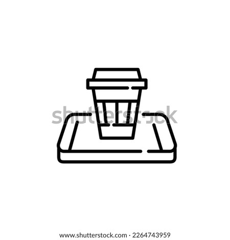 Coffee delivery app. Disposable cup on isometric smartphone. Pixel perfect, editable stroke icon