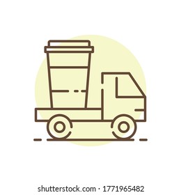 Coffee Delivery Concept Icon. Coffee Drink Van Deliver Truck. 