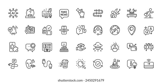 Coffee delivery, Lamp and Notification received line icons pack. AI, Question and Answer, Map pin icons. Smile, Electricity, Move gesture web icon. Vector