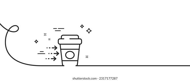 Coffee delivery line icon. Continuous one line with curl. Soft drink sign. Catering service symbol. Coffee delivery single outline ribbon. Loop curve pattern. Vector