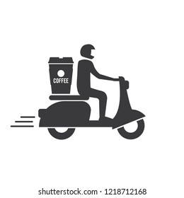 Coffee delivery service. Delivery scooter with a cup of coffee. Illustration of motorbike scooter with coffee.