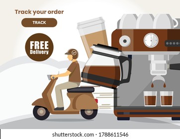 servicio de entrega de café, servicio de entrega Scooter , Ilustración vectorial