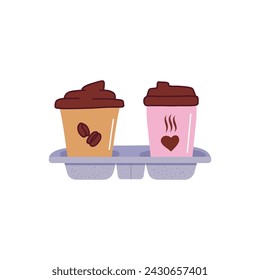 Coffee delivery services. Takeaway beverage, online ordering hot and cold drinks vector illustration. 