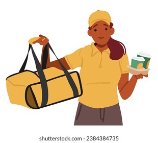 Coffee Delivery Worker With A Warm Smile, Brings Fresh, Aromatic Coffee Directly To Customers, Ensuring A Convenient And Enjoyable Coffee Experience Without Leaving Homes. Cartoon Vector Illustration