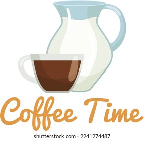 Coffee design for cafe shop, vector illustration. Label with sign, cup, bean element icon at cartoon banner. Restaurant vintage symbol