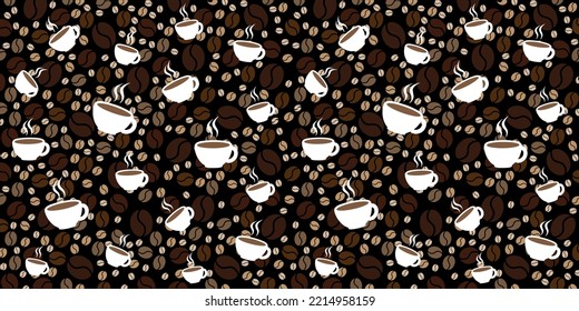 coffee design of cups and coffee beans on a black background