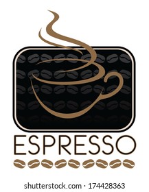 Coffee Design Espresso is an illustration of an Espresso Coffee design. Includes a coffee cup and coffee bean graphics.