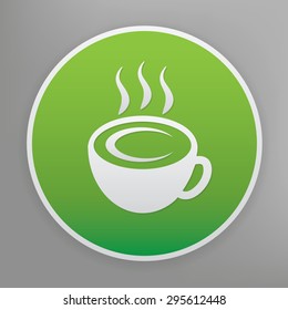 Coffee design icon on green button.