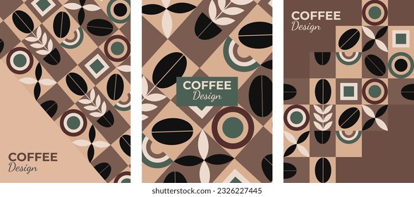 Coffee design poster set. Vector drawing of coffee elements in coffee tones. Poster template, design elements.