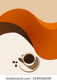 Coffee design poster. Vector drawing of a cup of coffee and coffee beans, for a poster, flyer, banner, card.