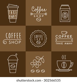 Coffee design set, logo templates for coffee houses and shops, coffee to go signs and badges