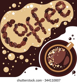 Coffee design template, coffee beans cup, coffee theme, vector illustration