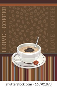 Coffee design template on vintage background with realistic coffee cups. Vector illustration