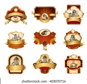 Coffee design templates ornamental labels set. Easy to scale and edit. All pieces are separated.