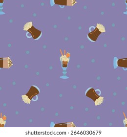 Coffee and Dessert Drinks Seamless Pattern. Design for fabric, textile, wallpaper, packaging
