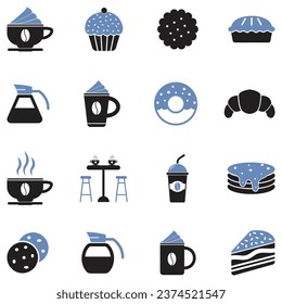 Coffee And Dessert Icons. Two Tone Flat Design. Vector Illustration.