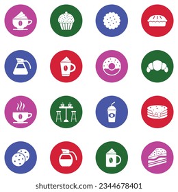 Coffee And Dessert Icons. White Flat Collection In Circle. Vector Illustration.