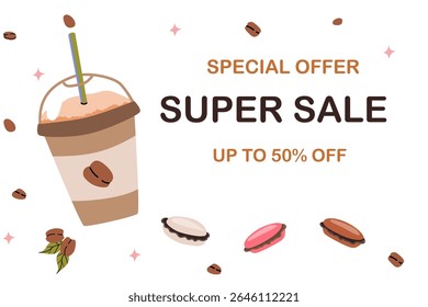 Coffee and dessert super sale with special offer design for promotions.