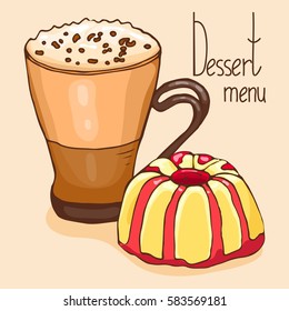 Coffee and dessert. Vector illustration, cartoon style