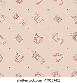 Coffee desserts pattern. Vector illustration