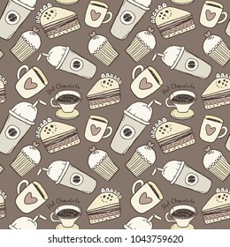Coffee and desserts seamless background