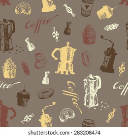 coffee and desserts seamless pattern