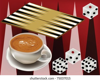 coffee and dices with backgammon table