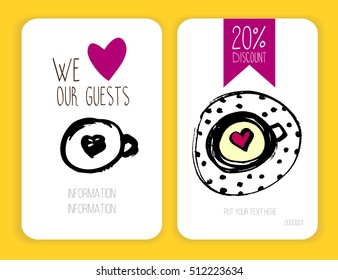 coffee discount card. template for your design. Shape heart in the cup