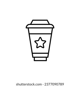 Coffee in Disposable Cup Simple Outline Sign for Adverts. Suitable for books, stores, shops. Editable stroke in minimalistic outline style. Symbol for design 