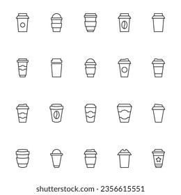 Coffee in Disposable Cup Vector Icon Set. Suitable for books, stores, shops. Editable stroke in minimalistic outline style. Symbol for design 