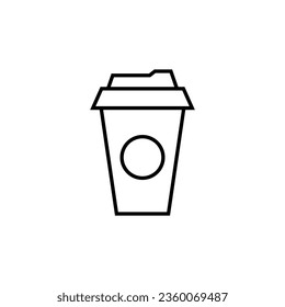 Coffee in Disposable Cup Vector Line Sign for Adverts. Suitable for books, stores, shops. Editable stroke in minimalistic outline style. Symbol for design 