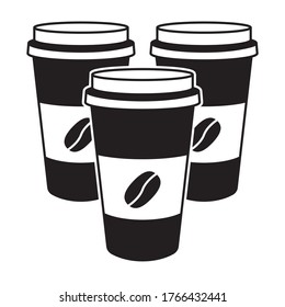 Café en una taza de papel desechable con café frijol icono de vector plano para aplicaciones y sitios web