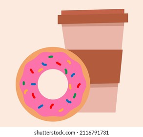 Coffee and donut are the best friends. Vector illustration of meal. Funny Cartoon Characters