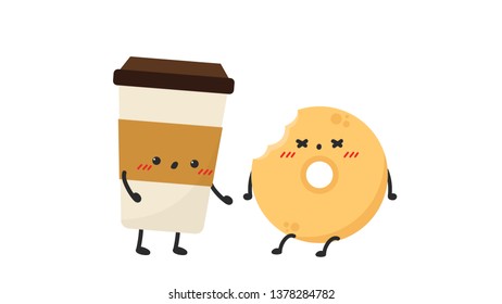 coffee and donut character vector. wallpaper. free space for text. copy space. character design.
