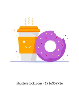 Coffee and donut flat icon. Food vector icon. Flat design icon ready to use for website, mobile app, presentation and any other projects.