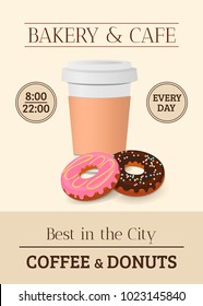 Coffee And Donut Flyer, Poster, Brochure, Invitation For Advertising And Promotion. Vector Illustration