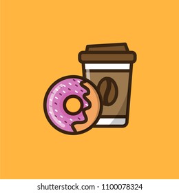 Coffee and donut icons for food and drink  business in flat colorful style