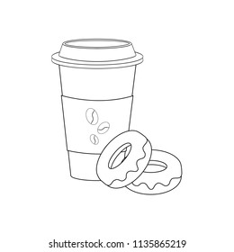 Coffee and donut illustration on the white background. Vector illustration