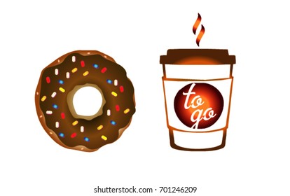 Coffee and donut on white background