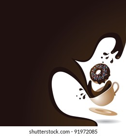 Coffee and Donut pour background EPS 8 vector, no open shapes or paths, grouped for easy editing.