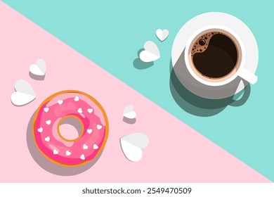 coffee and donut. puppet style. morning coffee. vector