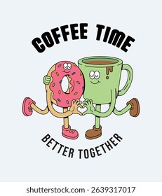 coffee and donut retro cartoon illustration